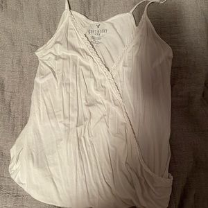 White tank with lace cross front